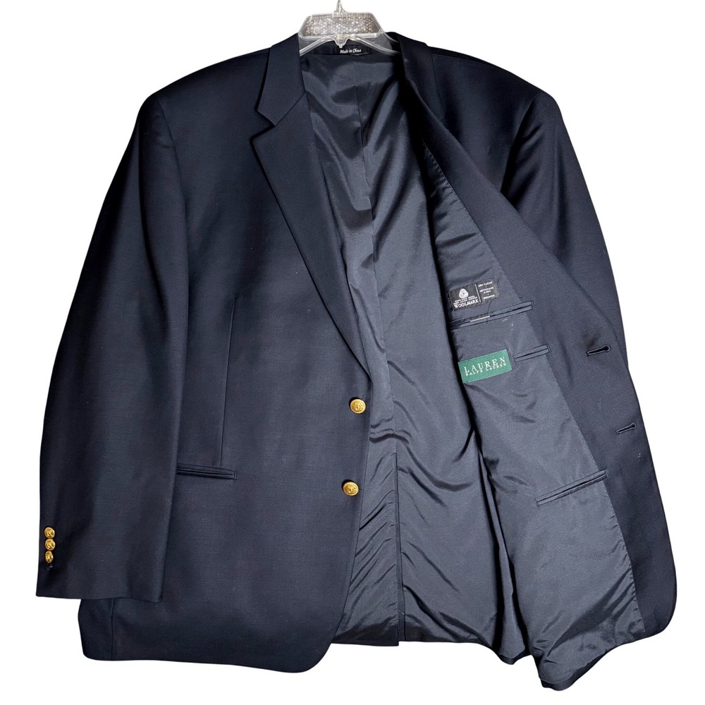 Vintage Lauren Ralph Lauren Black Wool Blazer Gold Buttons 90s Classic